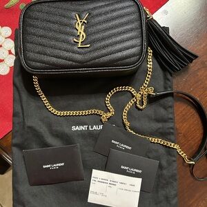 Saint Laurent Black Quilted Leather Camera Bag with Gold Hardware